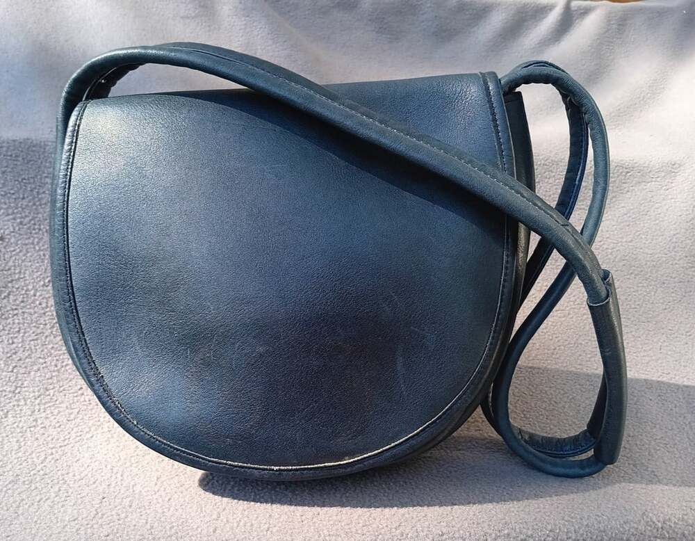 Vintage Coach Pulley Bag 9240 Navy Blue Pre-Creed Leather Shoulder Bag